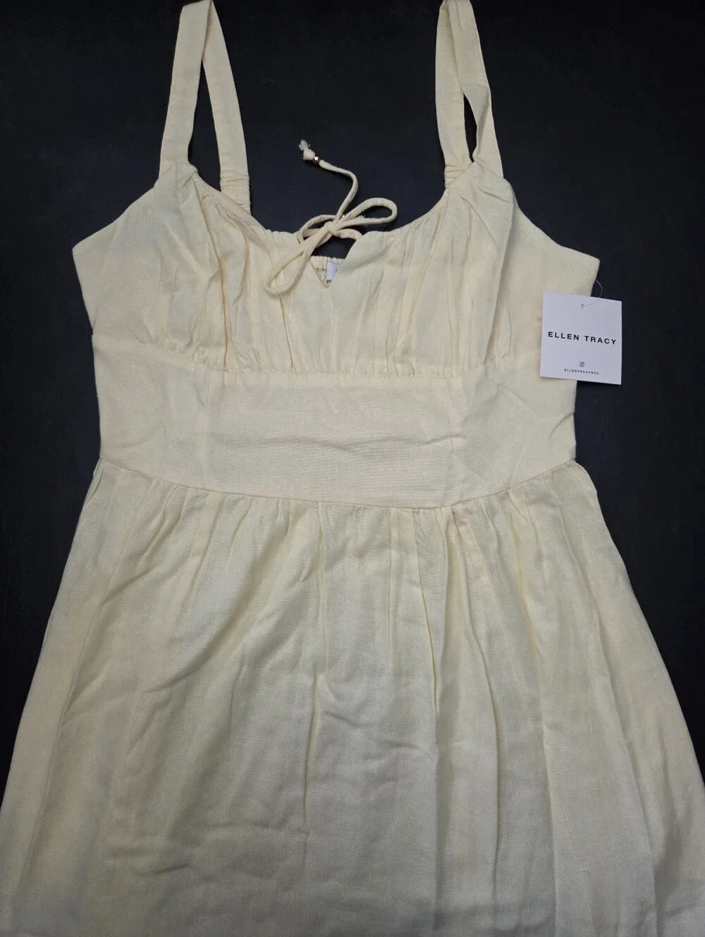 NWT-Ellen Tracy Linen Blend Scoop Neck Fitted Bodice Front Slit Midi Dress- Sz M - Picture 10 of 15